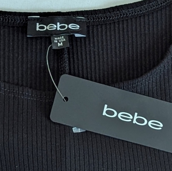 bebe Midi T-Shirt Ribbed Dress Short Sleeve Bodycon Fitted LBD Black M NWT - Picture 14 of 14